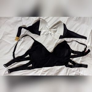 Victoria's Secret Black Bikini Set with White Bow Accent Top